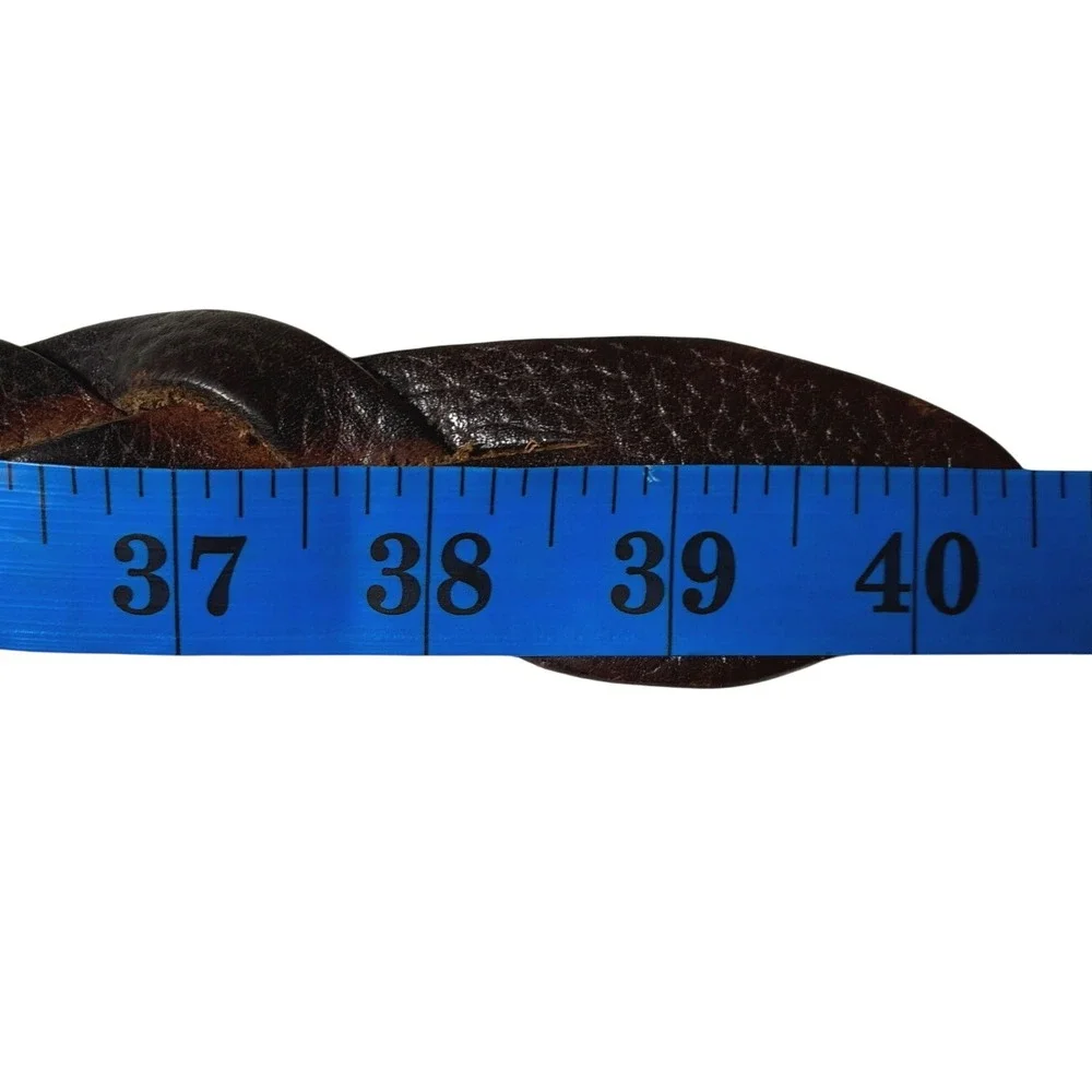 Men Braided Woven Leather Belt Brown Antique Brass Buckle Boho Western 32 34